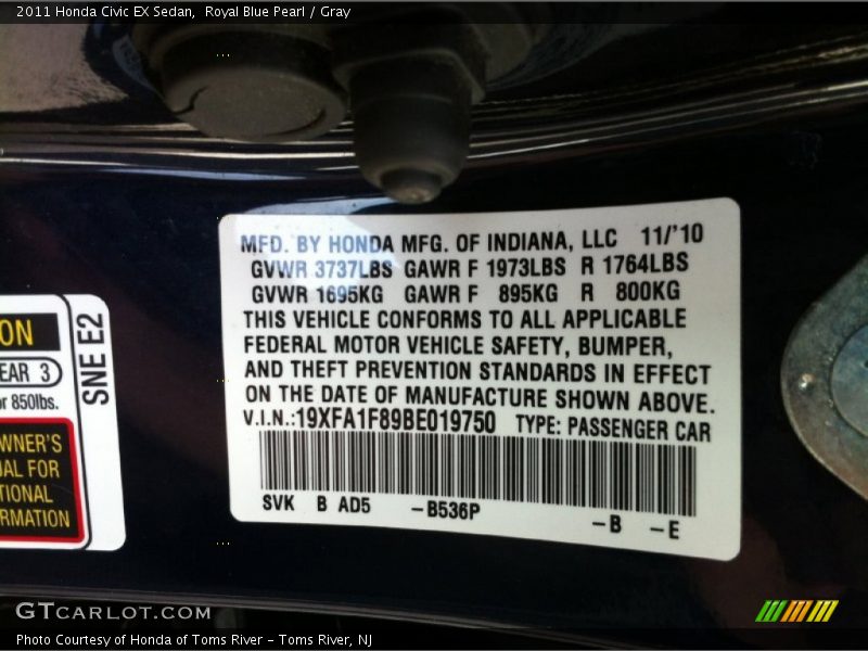 Royal Blue Pearl / Gray 2011 Honda Civic EX Sedan