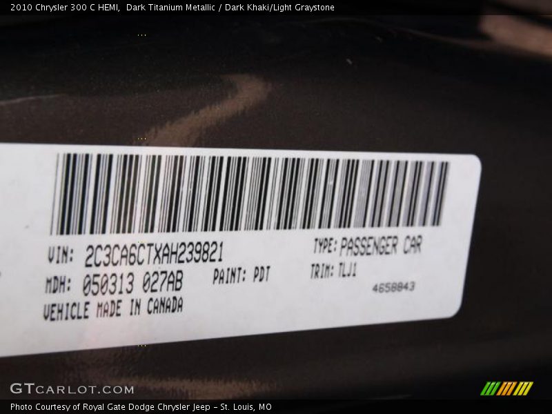 Dark Titanium Metallic / Dark Khaki/Light Graystone 2010 Chrysler 300 C HEMI
