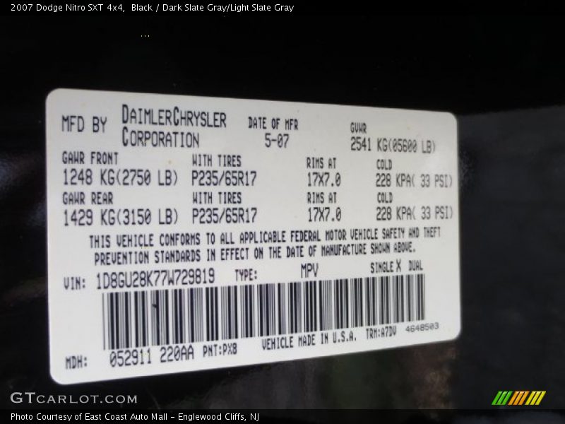 Black / Dark Slate Gray/Light Slate Gray 2007 Dodge Nitro SXT 4x4