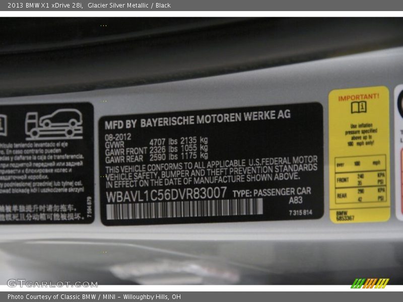 Glacier Silver Metallic / Black 2013 BMW X1 xDrive 28i