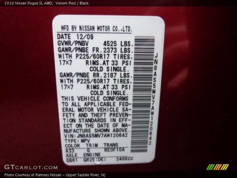 Venom Red / Black 2010 Nissan Rogue SL AWD
