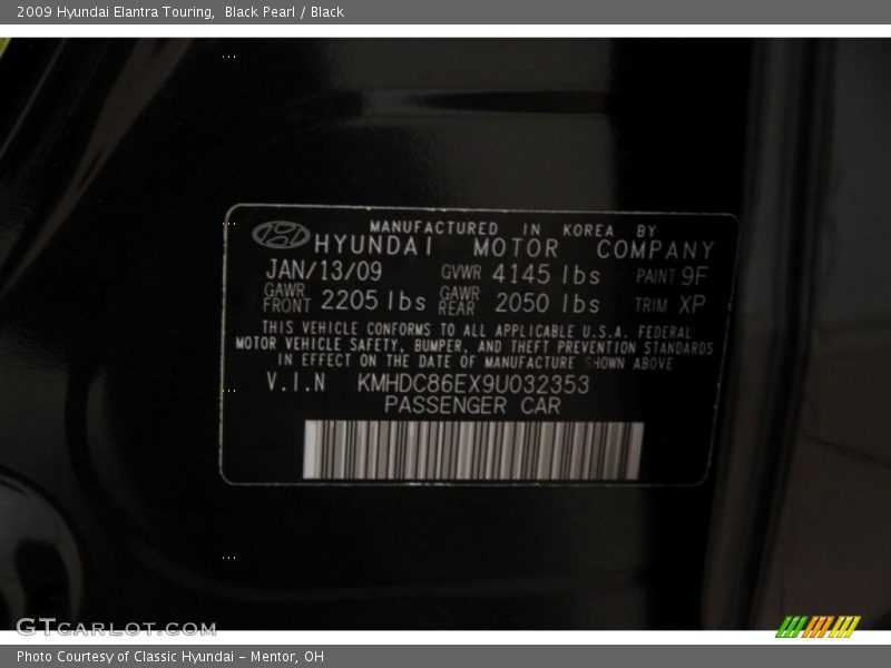 Black Pearl / Black 2009 Hyundai Elantra Touring