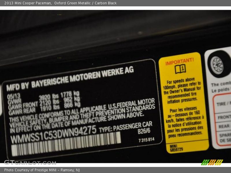 Oxford Green Metallic / Carbon Black 2013 Mini Cooper Paceman