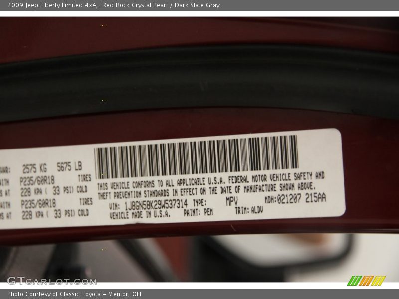 Red Rock Crystal Pearl / Dark Slate Gray 2009 Jeep Liberty Limited 4x4