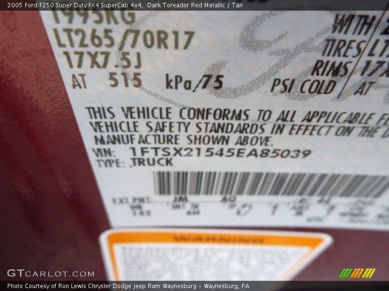 Dark Toreador Red Metallic / Tan 2005 Ford F250 Super Duty FX4 SuperCab 4x4