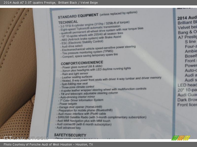 Brilliant Black / Velvet Beige 2014 Audi A7 3.0T quattro Prestige