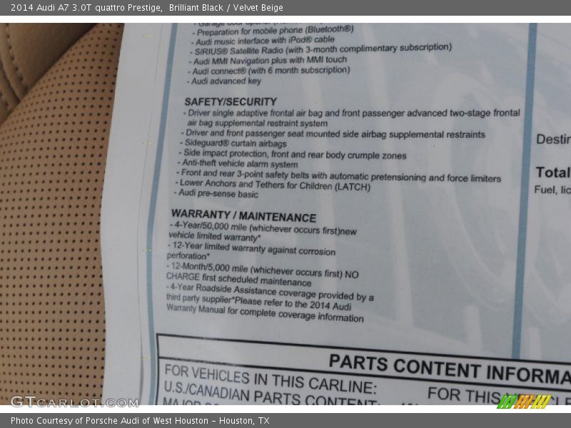 Brilliant Black / Velvet Beige 2014 Audi A7 3.0T quattro Prestige