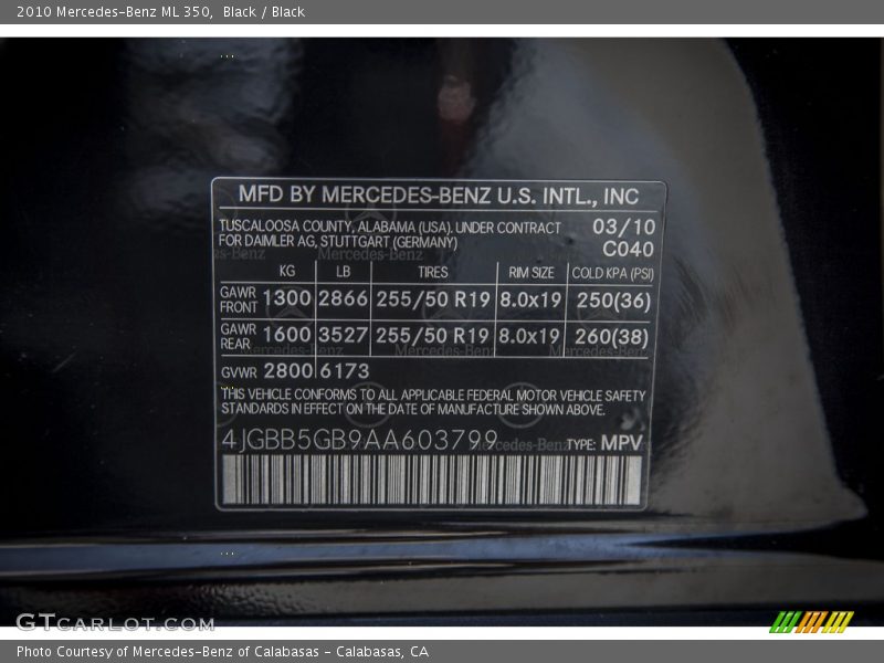 Black / Black 2010 Mercedes-Benz ML 350