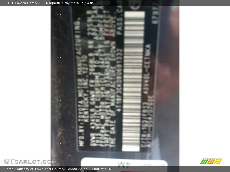 Magnetic Gray Metallic / Ash 2011 Toyota Camry LE