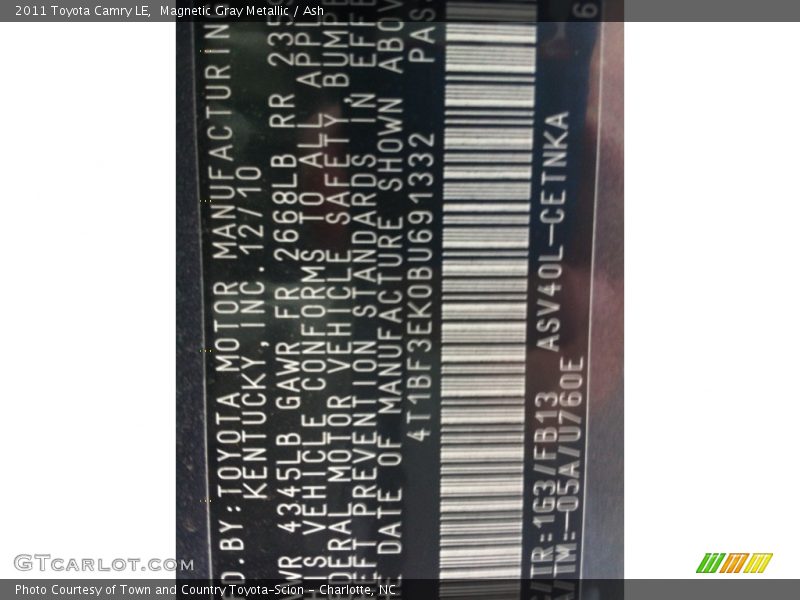 Magnetic Gray Metallic / Ash 2011 Toyota Camry LE