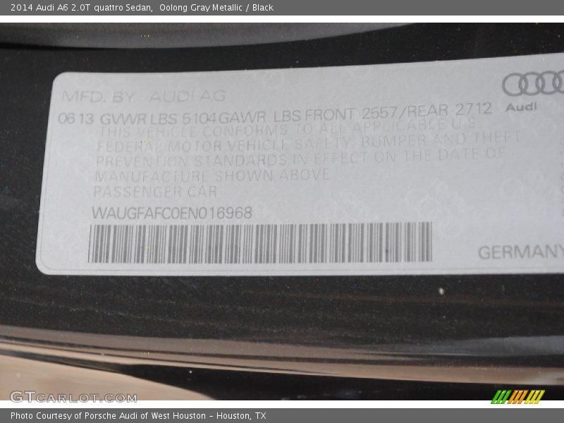 Oolong Gray Metallic / Black 2014 Audi A6 2.0T quattro Sedan