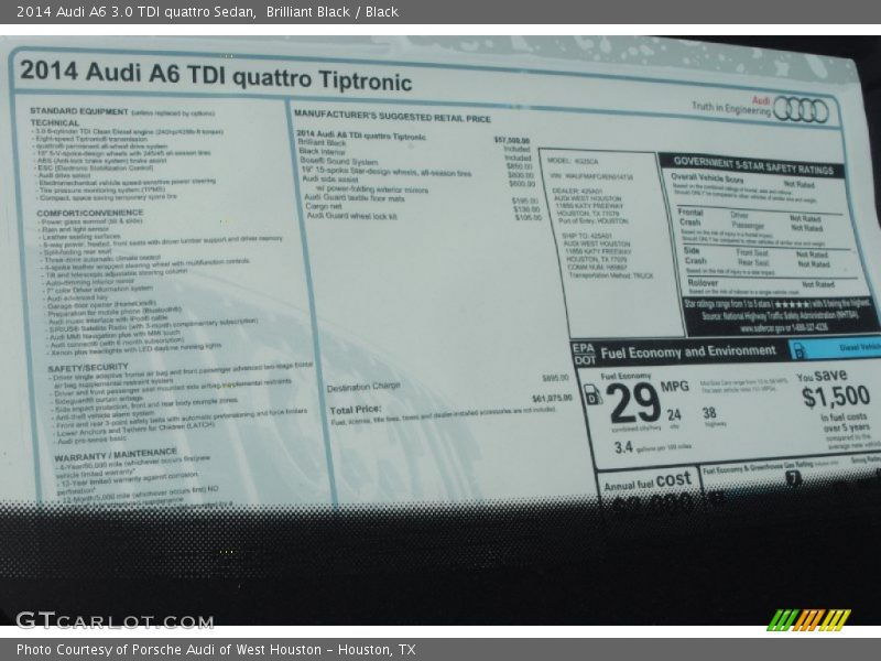 2014 A6 3.0 TDI quattro Sedan Window Sticker