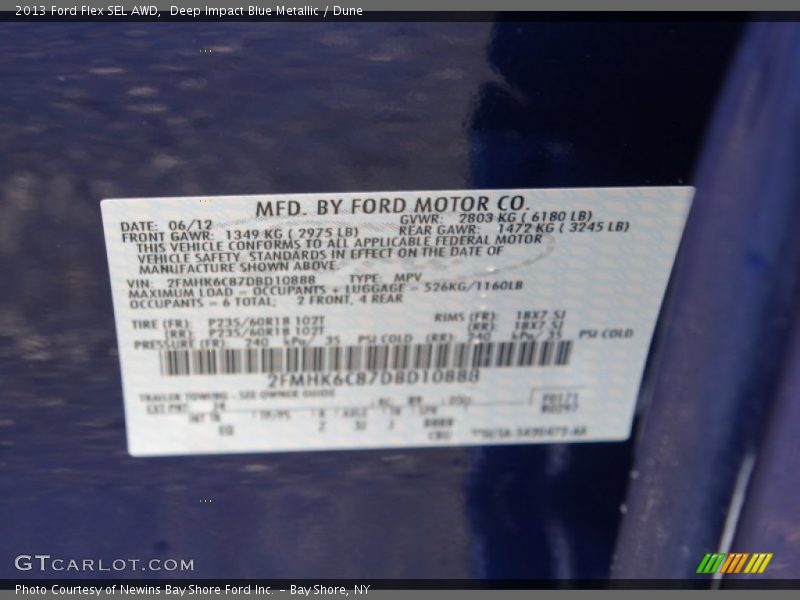 Deep Impact Blue Metallic / Dune 2013 Ford Flex SEL AWD