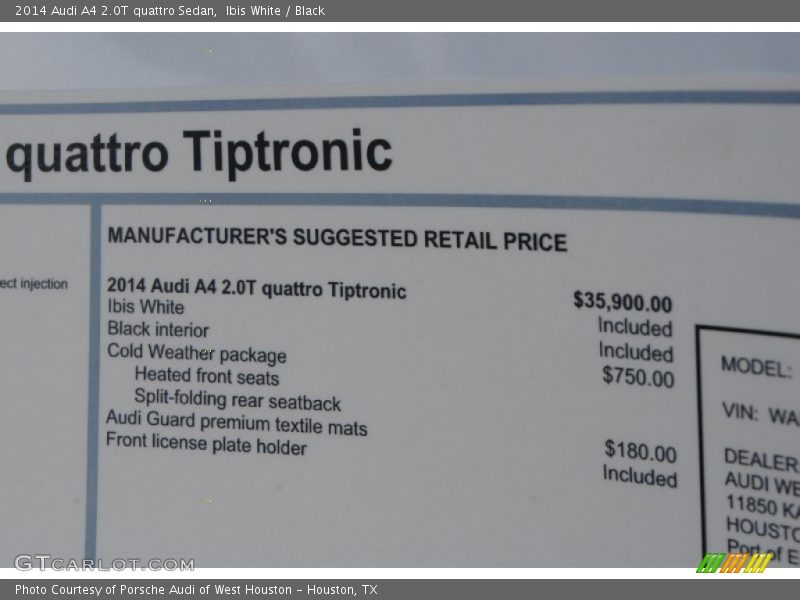  2014 A4 2.0T quattro Sedan Window Sticker