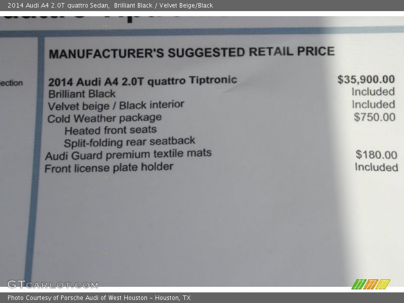  2014 A4 2.0T quattro Sedan Window Sticker