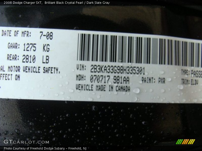 Brilliant Black Crystal Pearl / Dark Slate Gray 2008 Dodge Charger SXT