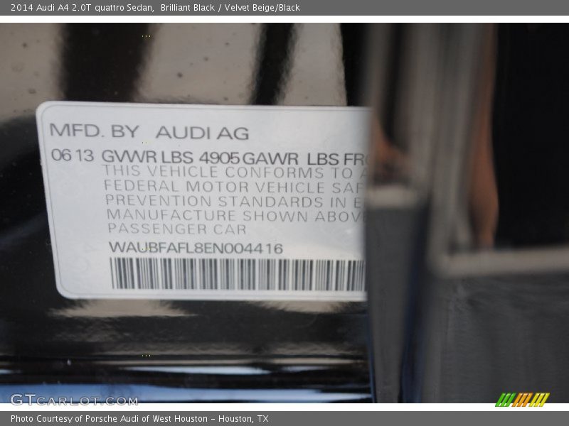 Brilliant Black / Velvet Beige/Black 2014 Audi A4 2.0T quattro Sedan