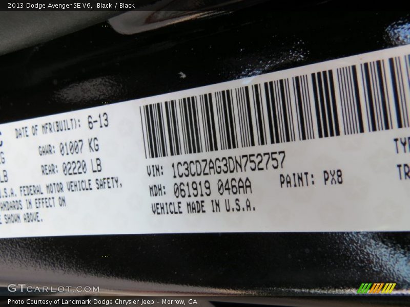 Black / Black 2013 Dodge Avenger SE V6