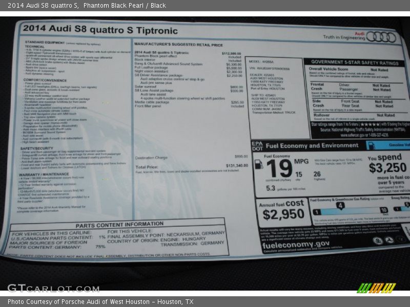  2014 S8 quattro S Window Sticker
