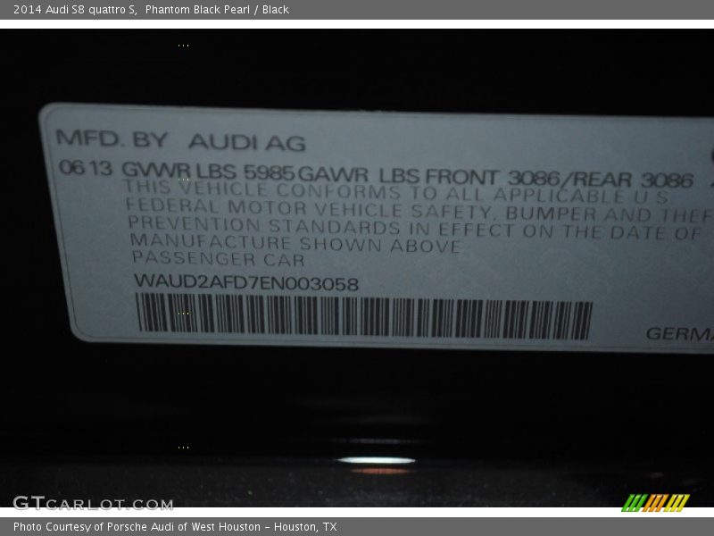 Info Tag of 2014 S8 quattro S