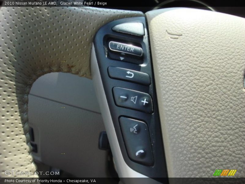 Glacier White Pearl / Beige 2010 Nissan Murano LE AWD