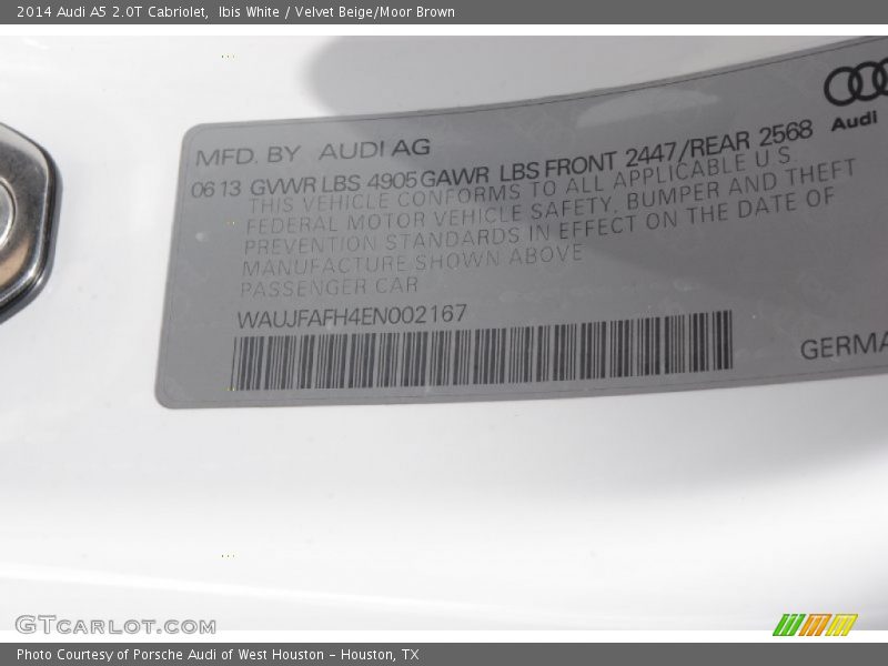 Ibis White / Velvet Beige/Moor Brown 2014 Audi A5 2.0T Cabriolet