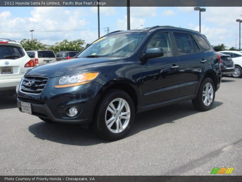 Pacific Blue Pearl / Beige 2011 Hyundai Santa Fe Limited
