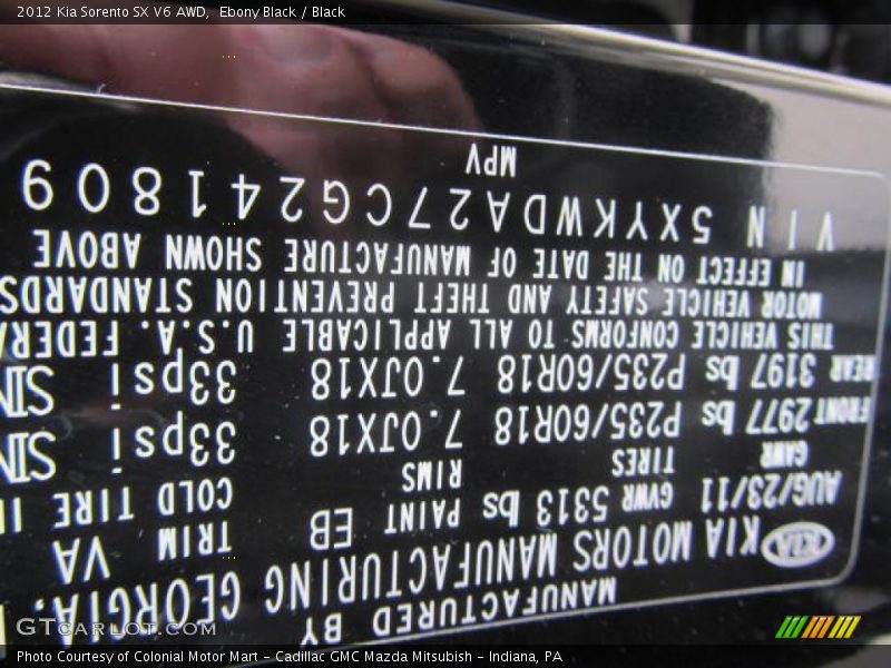 Ebony Black / Black 2012 Kia Sorento SX V6 AWD