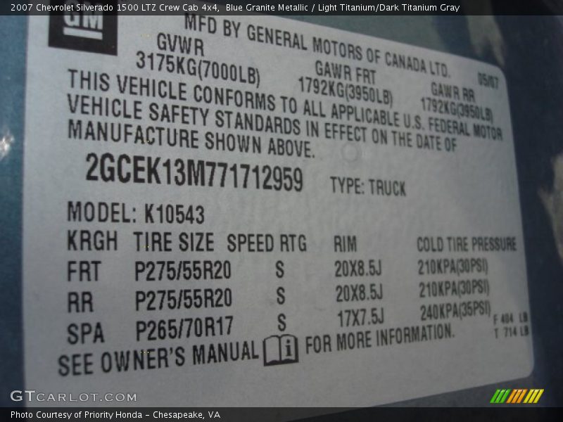 Blue Granite Metallic / Light Titanium/Dark Titanium Gray 2007 Chevrolet Silverado 1500 LTZ Crew Cab 4x4