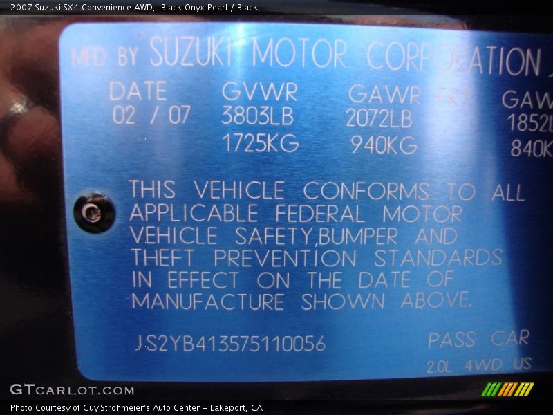 Black Onyx Pearl / Black 2007 Suzuki SX4 Convenience AWD