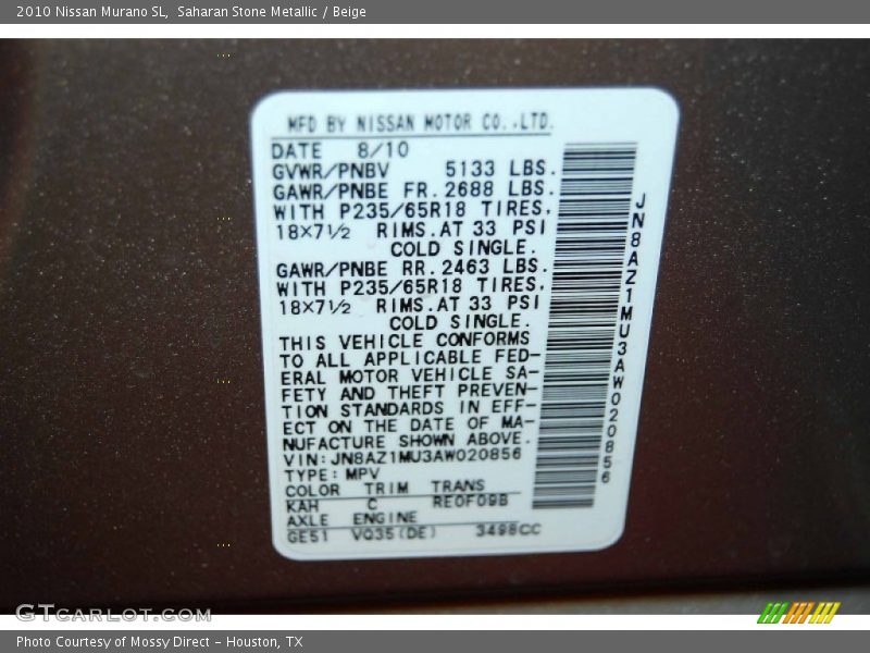 Saharan Stone Metallic / Beige 2010 Nissan Murano SL