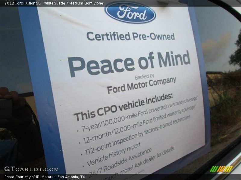 White Suede / Medium Light Stone 2012 Ford Fusion SE