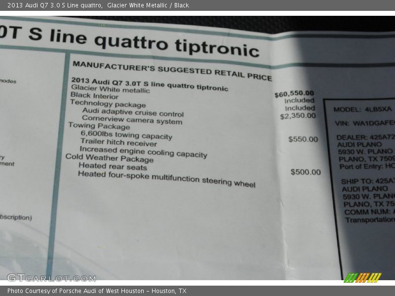 Glacier White Metallic / Black 2013 Audi Q7 3.0 S Line quattro