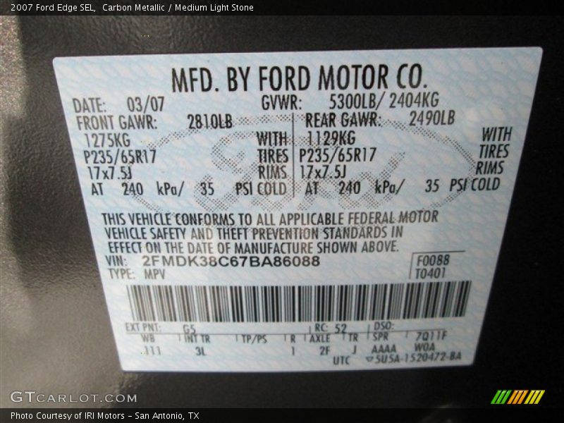Carbon Metallic / Medium Light Stone 2007 Ford Edge SEL