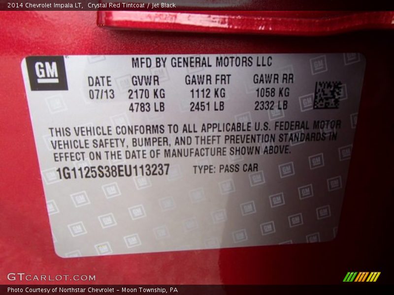 Info Tag of 2014 Impala LT