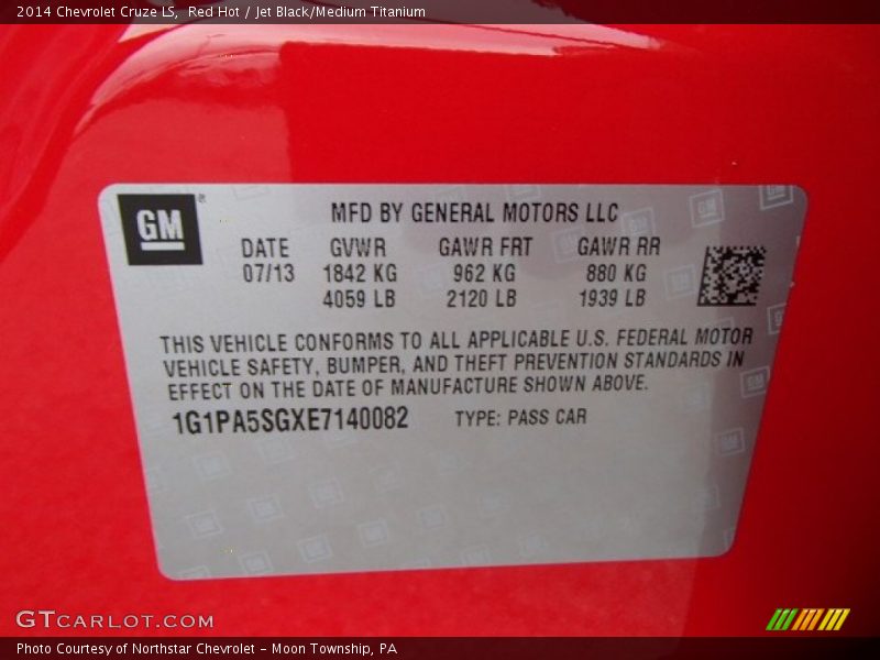 Red Hot / Jet Black/Medium Titanium 2014 Chevrolet Cruze LS