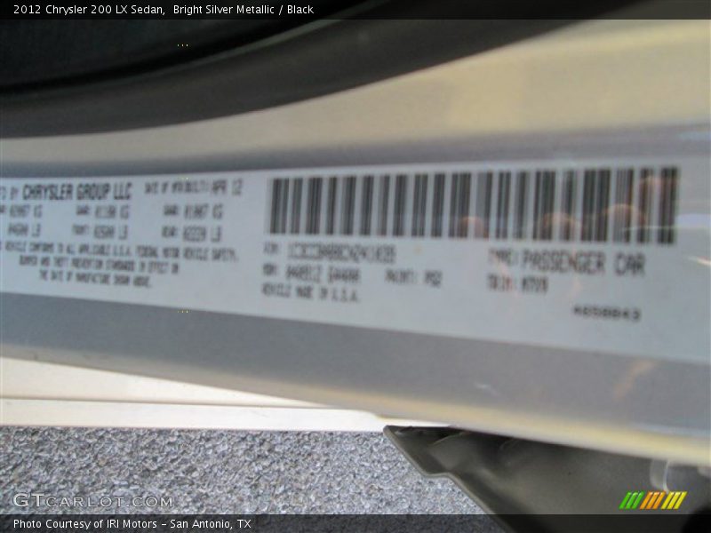 Bright Silver Metallic / Black 2012 Chrysler 200 LX Sedan