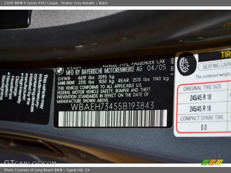 Stratus Grey Metallic / Black 2005 BMW 6 Series 645i Coupe