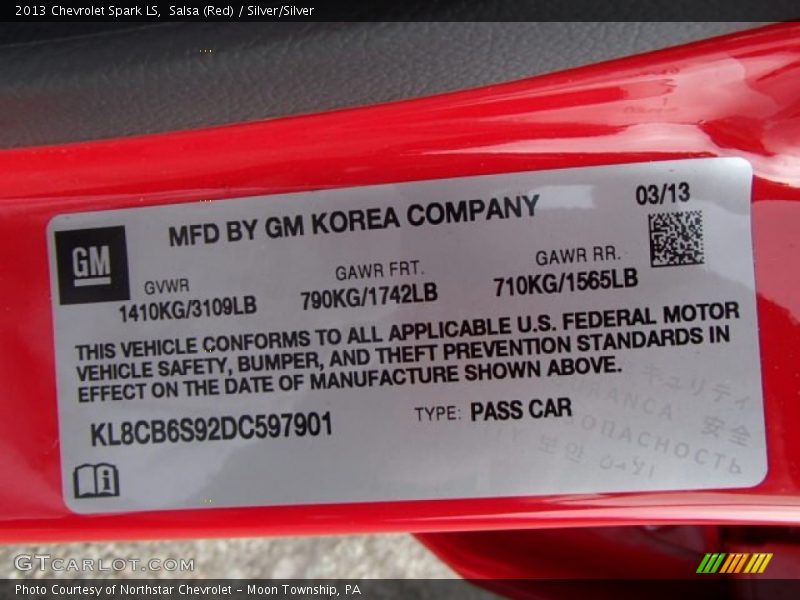 Salsa (Red) / Silver/Silver 2013 Chevrolet Spark LS