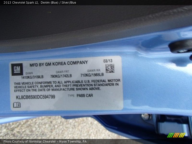 Denim (Blue) / Silver/Blue 2013 Chevrolet Spark LS