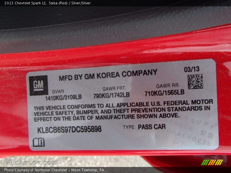 Salsa (Red) / Silver/Silver 2013 Chevrolet Spark LS