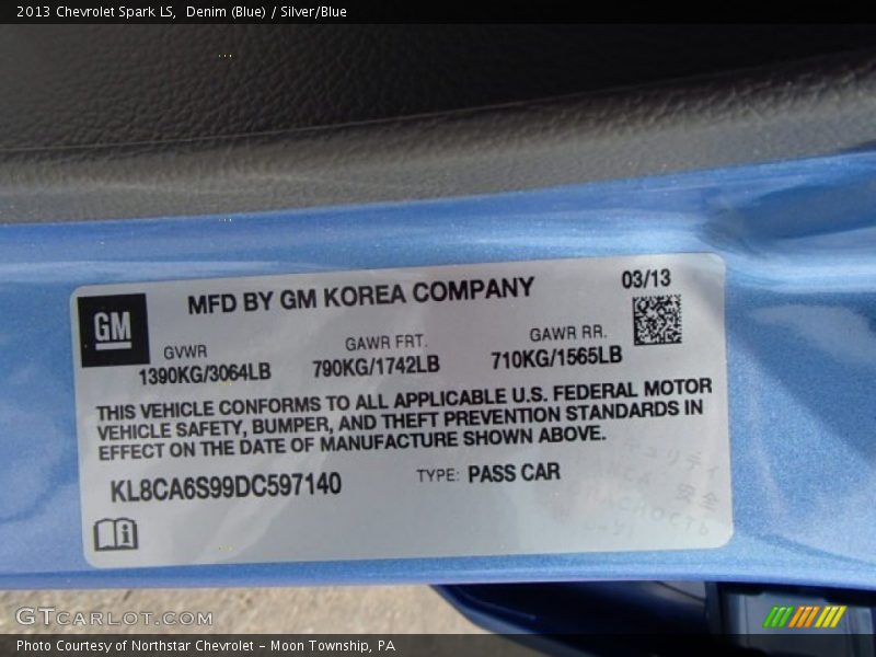 Denim (Blue) / Silver/Blue 2013 Chevrolet Spark LS