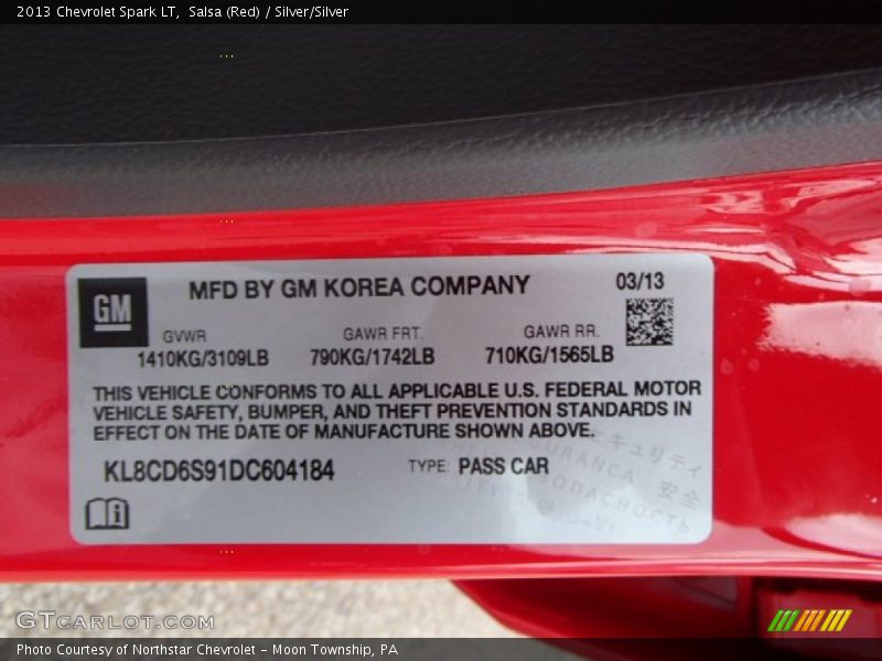 Salsa (Red) / Silver/Silver 2013 Chevrolet Spark LT