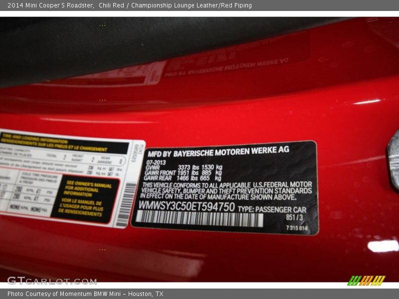 Chili Red / Championship Lounge Leather/Red Piping 2014 Mini Cooper S Roadster