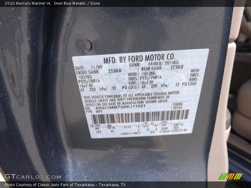 Steel Blue Metallic / Stone 2010 Mercury Mariner I4