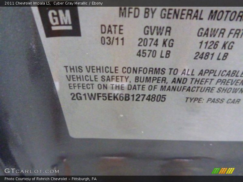 Cyber Gray Metallic / Ebony 2011 Chevrolet Impala LS