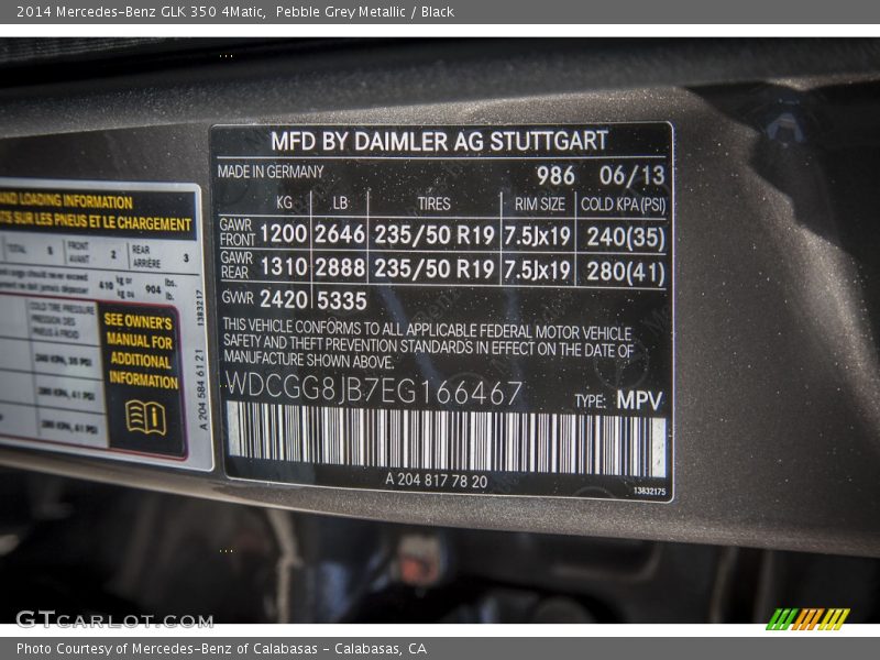 2014 GLK 350 4Matic Pebble Grey Metallic Color Code 986