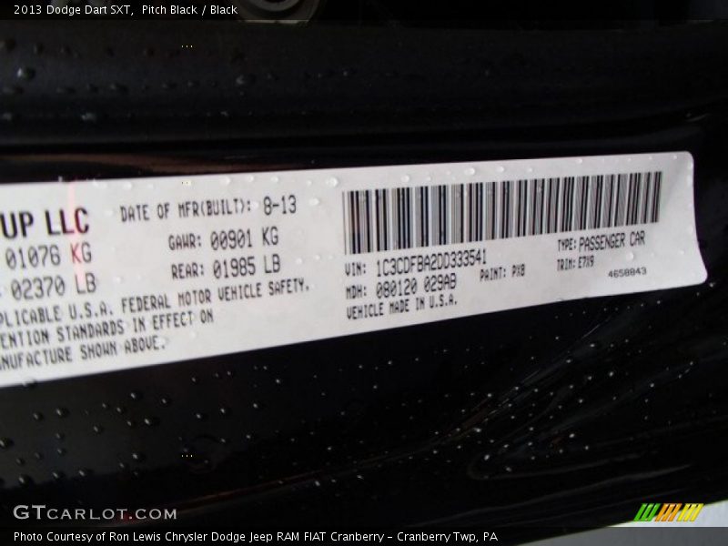 Pitch Black / Black 2013 Dodge Dart SXT