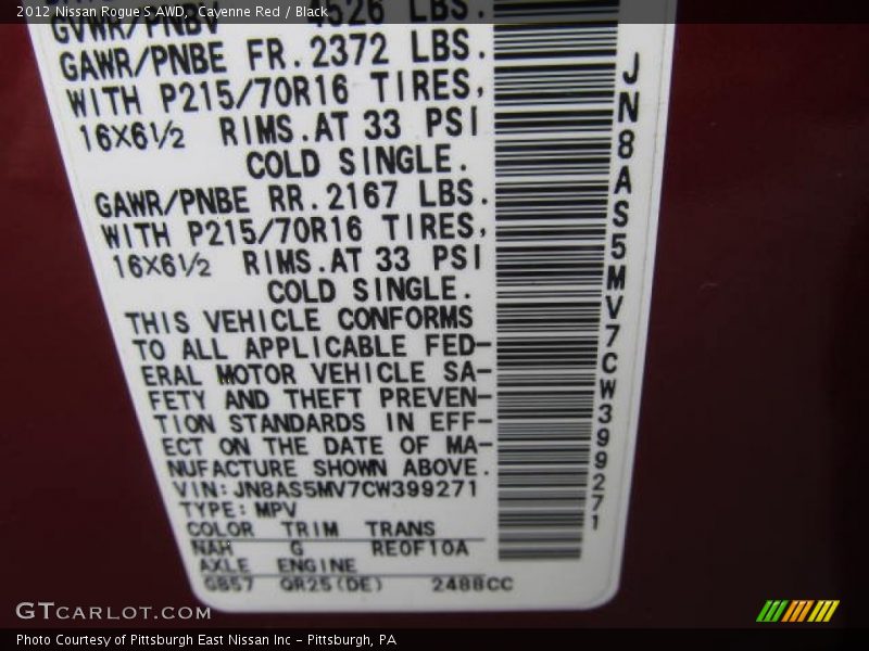 Cayenne Red / Black 2012 Nissan Rogue S AWD