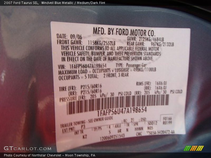 Windveil Blue Metallic / Medium/Dark Flint 2007 Ford Taurus SEL